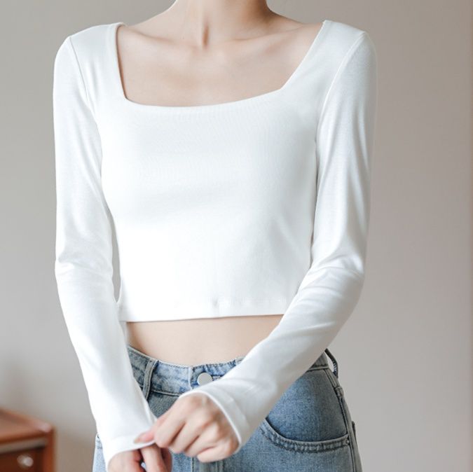 白Tシャツ レディース スクエアネックショート丈トップス