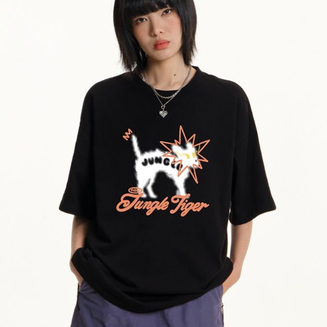 白Tシャツ メンズ 遊び心溢れる猫グラフィック半袖