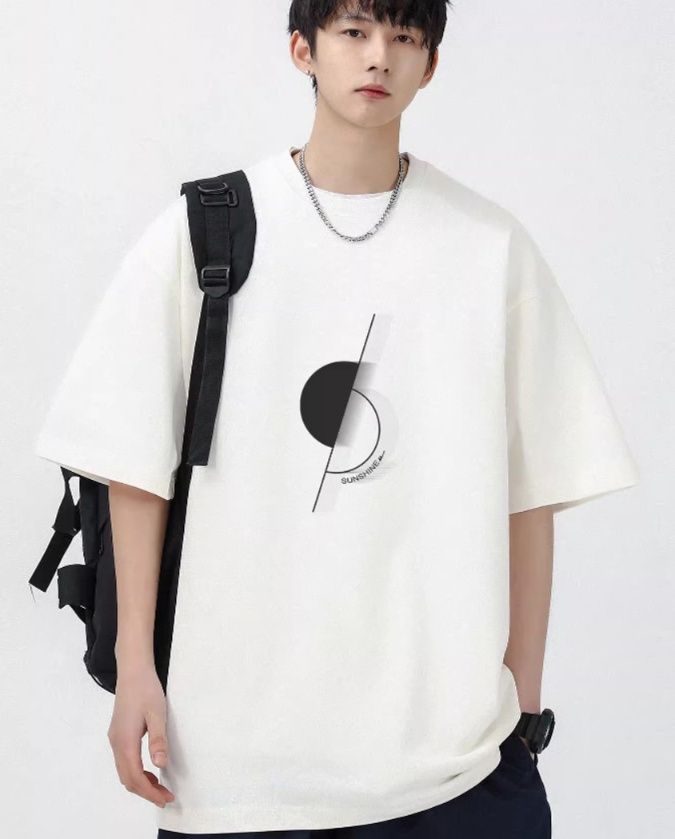 白Tシャツ メンズ 幾何学模様ビッグシルエット半袖