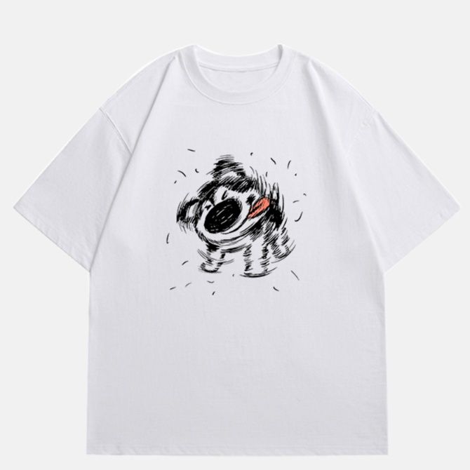 白Tシャツ メンズ 筆跡アート 渦巻きデザイン半袖