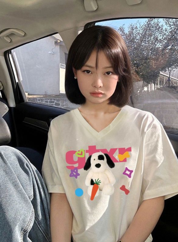 白Tシャツ レディース ゆるかわいぬプリント半袖シャツ