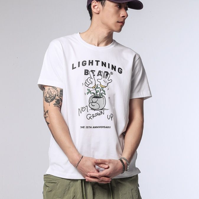 白Tシャツ メンズ 遊び心満点イラスト入り半袖カットソー