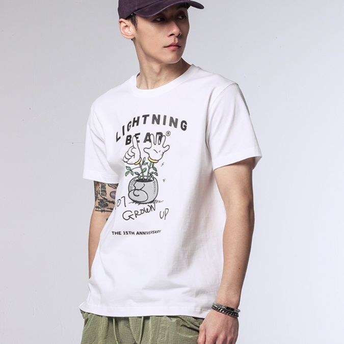 白Tシャツ メンズ 遊び心満点イラスト入り半袖カットソー