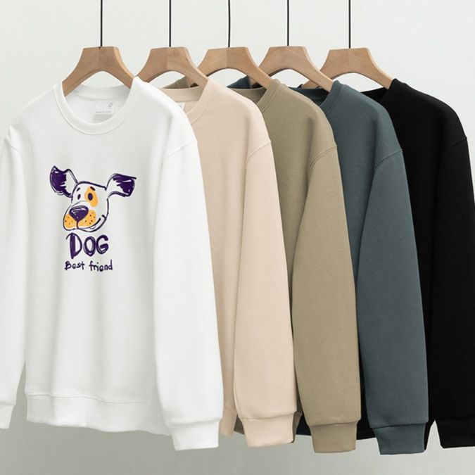 白Tシャツ メンズ わんこ仲間プリント長袖トレーナー