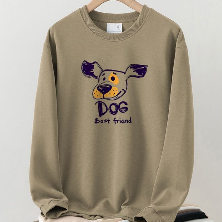 白Tシャツ メンズ わんこ仲間プリント長袖トレーナー