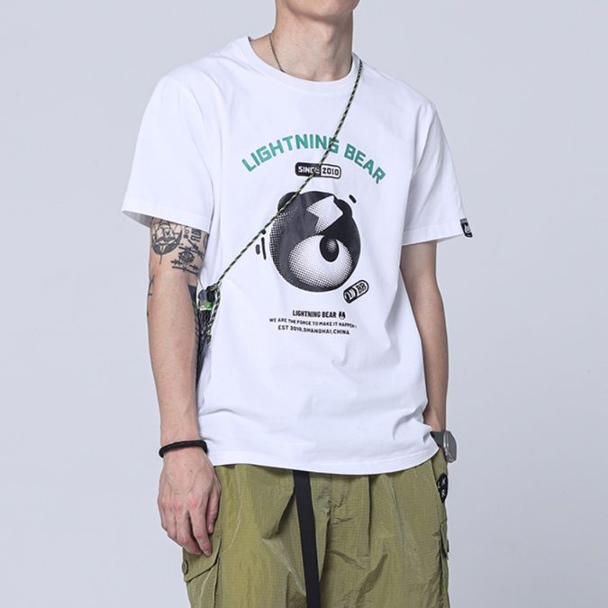 白Tシャツ メンズ ライトニングベア グラフィック半袖