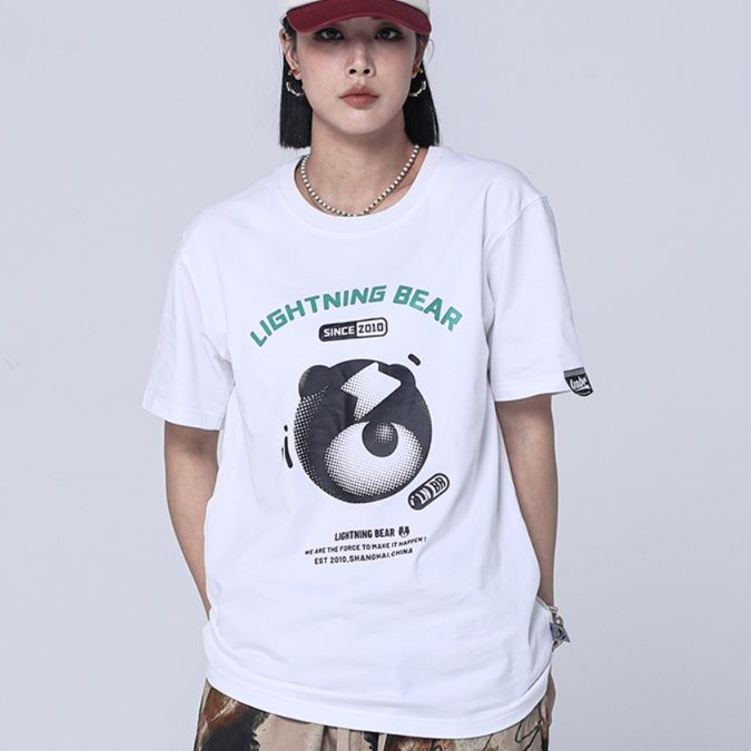 白Tシャツ メンズ ライトニングベア グラフィック半袖