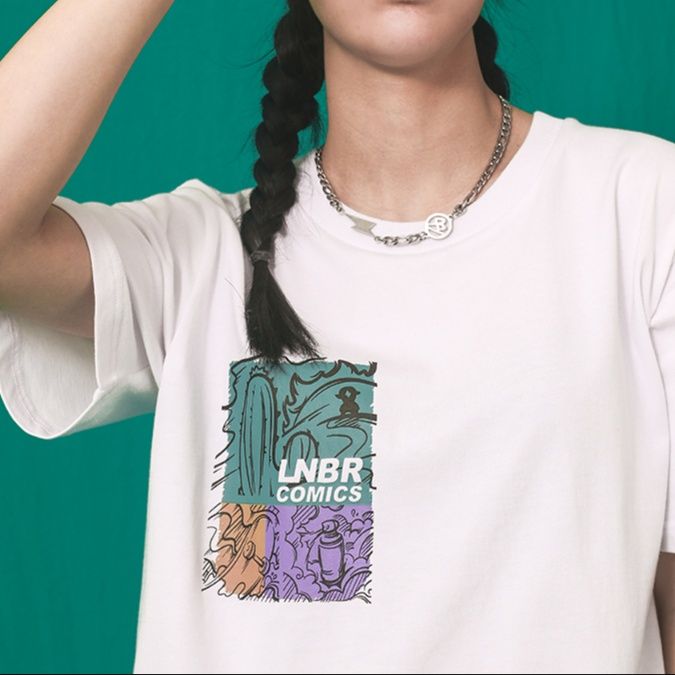 白Tシャツ メンズ パステルイラスト入り半袖カットソー