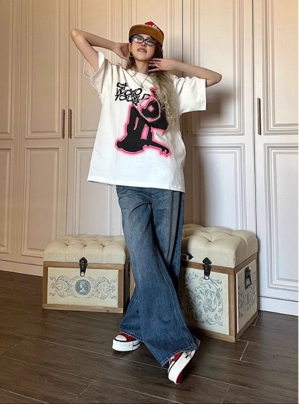 白Tシャツ レディース シルエットデザインゆったり半袖