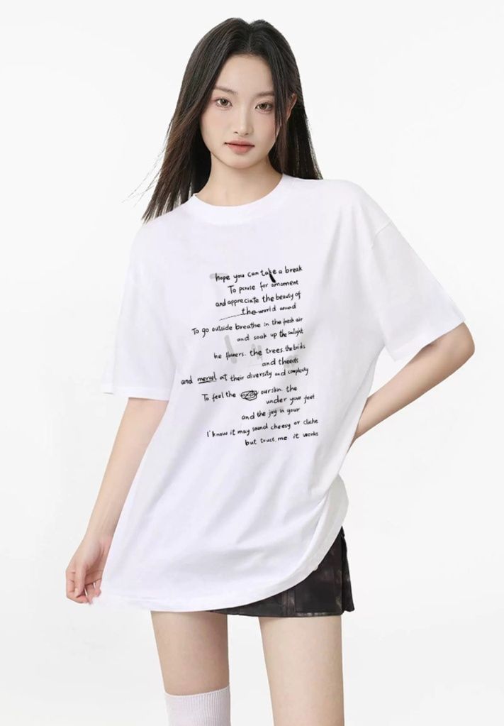 白Tシャツ レディース 詩情あふれるメッセージプリント半袖