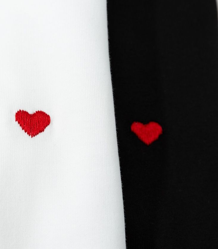 白Tシャツ メンズ ハート刺繍入り半袖純綿天竺