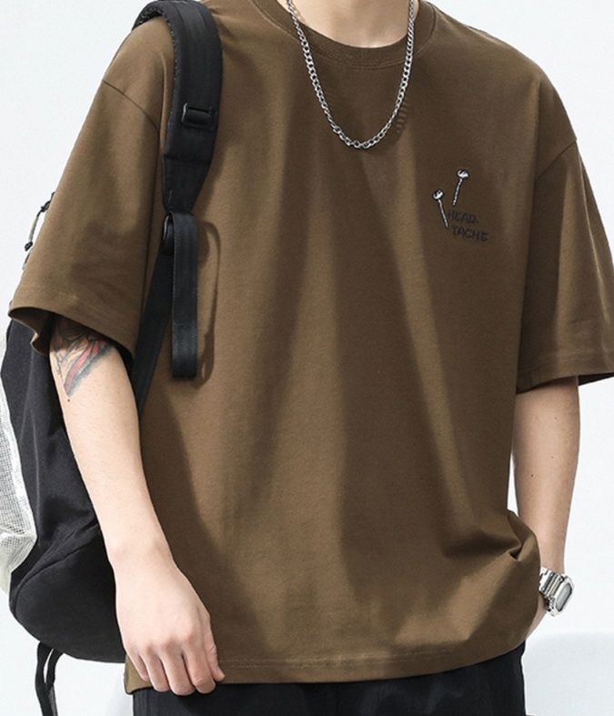 白Tシャツ メンズ  釘デザイン刺繍ゆったり半袖