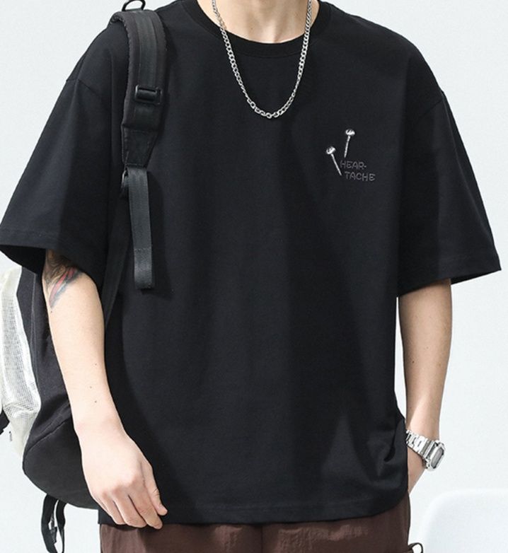 白Tシャツ メンズ  釘デザイン刺繍ゆったり半袖