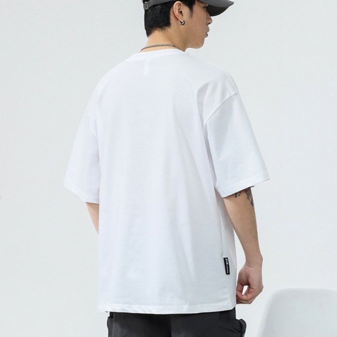白Tシャツ メンズ  釘デザイン刺繍ゆったり半袖