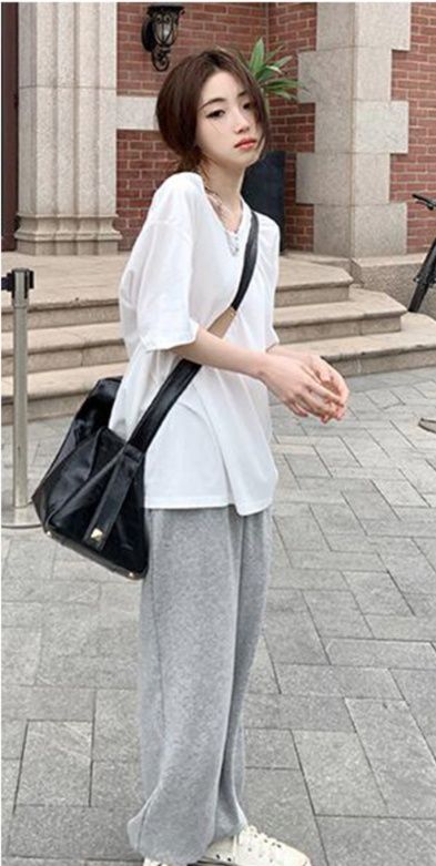 白Tシャツ レディース シンプル上質Vネック半袖トップス