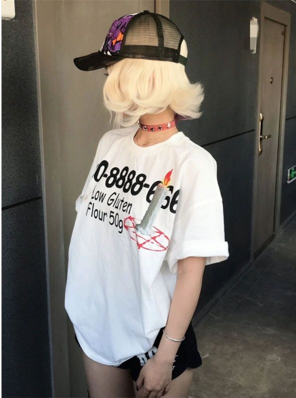 白Tシャツ  レディース ナンバープリントゆるシルエットTシャツ