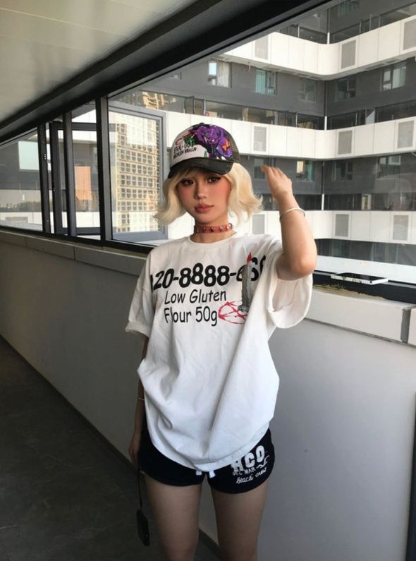 白Tシャツ  レディース ナンバープリントゆるシルエットTシャツ