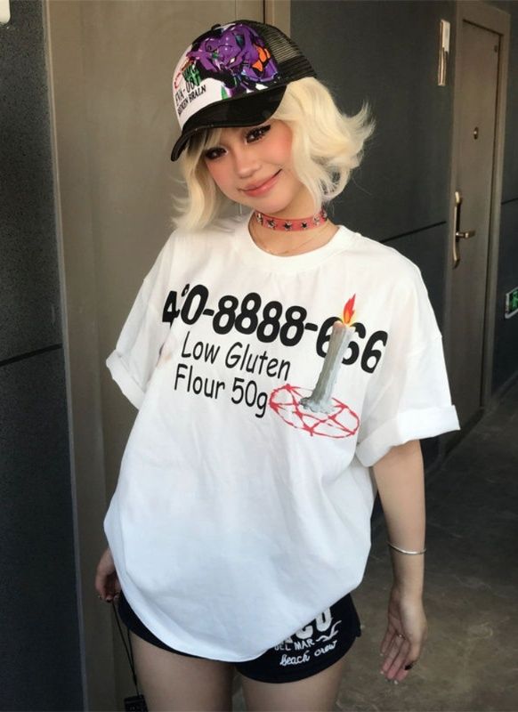 白Tシャツ  レディース ナンバープリントゆるシルエットTシャツ