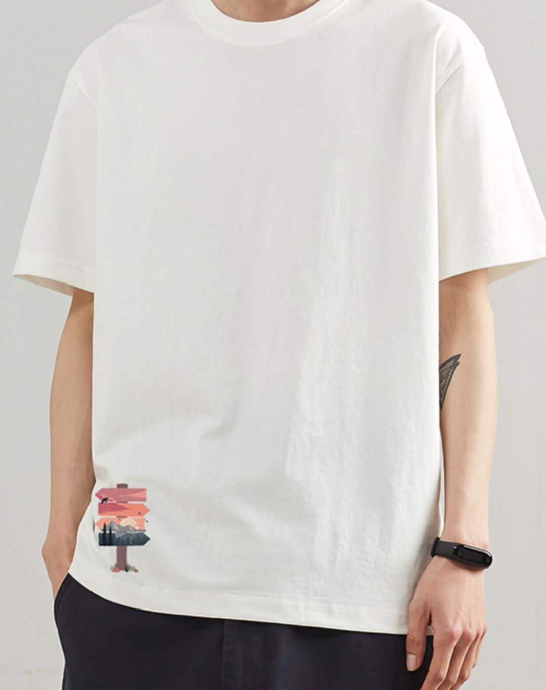 白Tシャツ メンズ 夕焼けポイント 余裕シルエット半袖