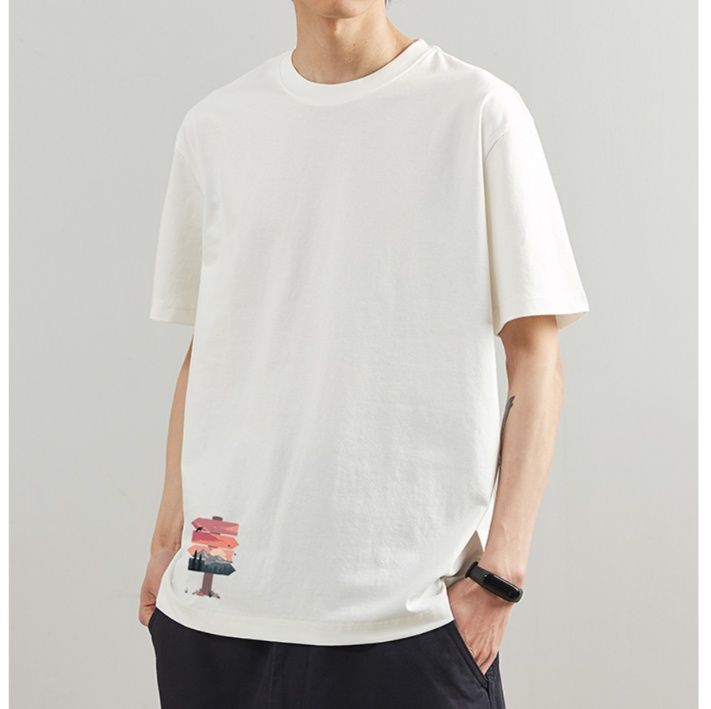 白Tシャツ メンズ 夕焼けポイント 余裕シルエット半袖