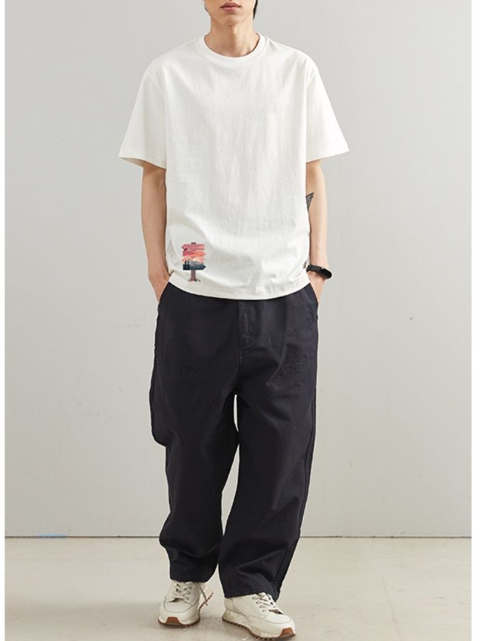 白Tシャツ メンズ 夕焼けポイント 余裕シルエット半袖