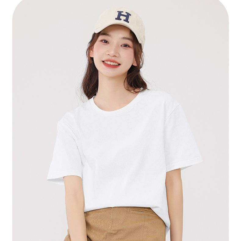 白Tシャツ シンプル丸首純綿半袖シャツ