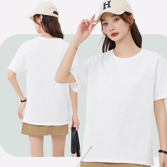 白Tシャツ シンプル丸首純綿半袖シャツ
