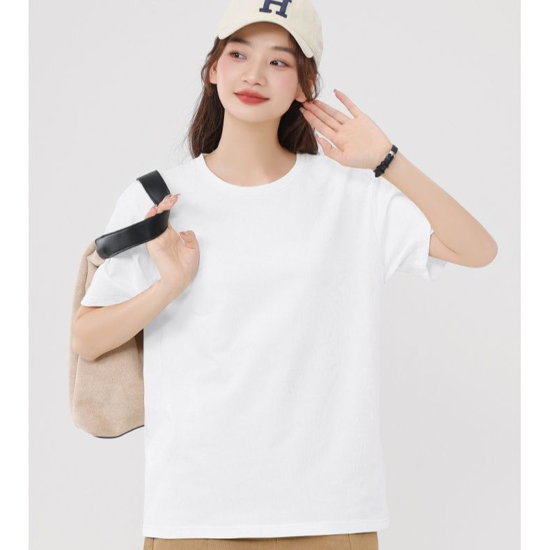 白Tシャツ シンプル丸首純綿半袖シャツ