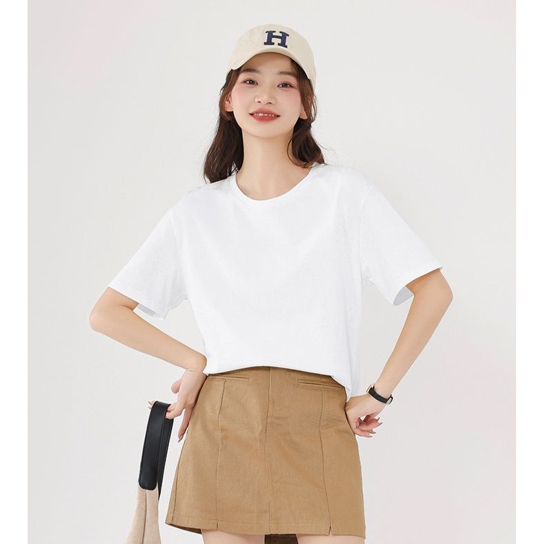 白Tシャツ シンプル丸首純綿半袖シャツ