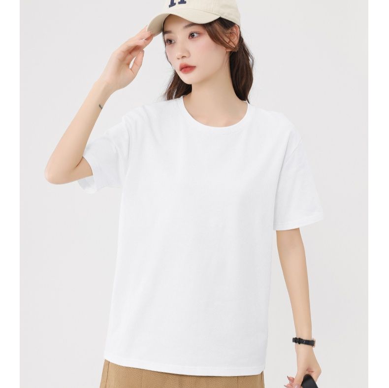 白Tシャツ シンプル丸首純綿半袖シャツ