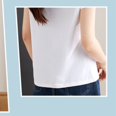 白Tシャツ 花柄レタリング装飾丸首半袖シャツ