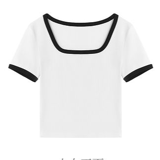 白Tシャツ スクエアネック リブ編み トップス