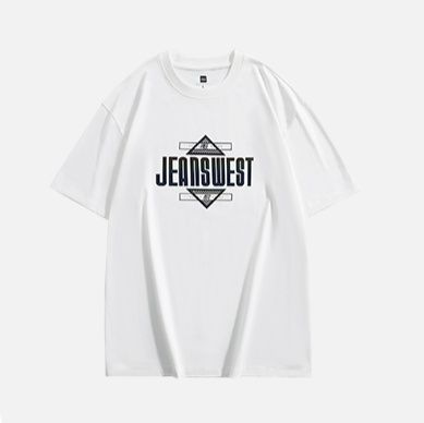 白Tシャツ スタイリッシュ幾何学模様プリント半袖