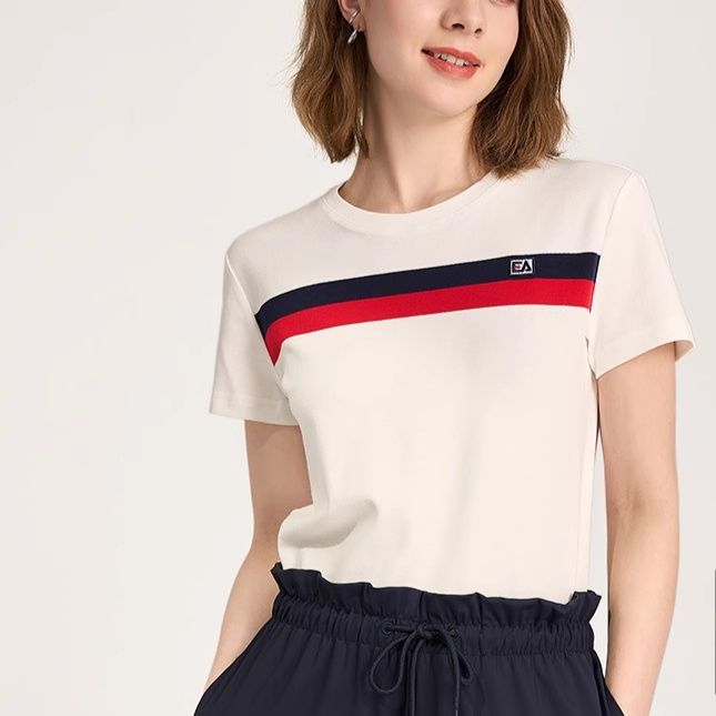 白Tシャツ トリコロールラインシンプル半袖