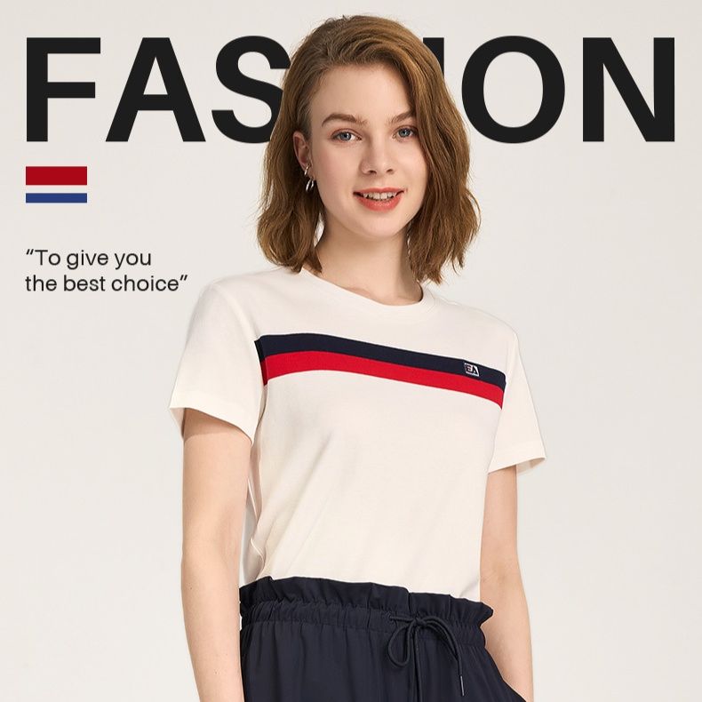 白Tシャツ トリコロールラインシンプル半袖
