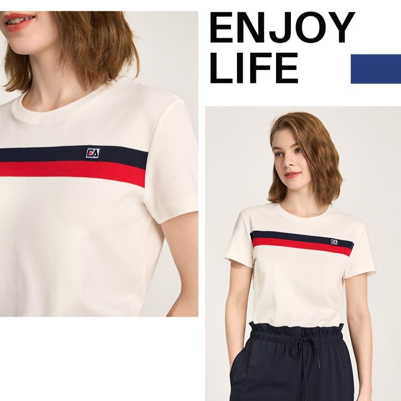 白Tシャツ トリコロールラインシンプル半袖