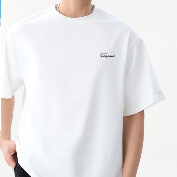 白Tシャツ 胸元刺繍入り柔らか綿天竺丸首半袖
