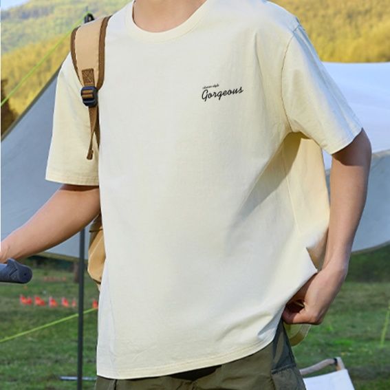 白Tシャツ 胸元刺繍入り柔らか綿天竺丸首半袖