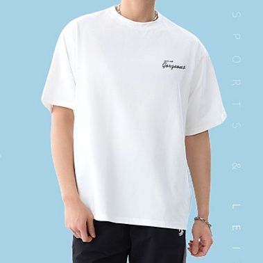 白Tシャツ 胸元刺繍入り柔らか綿天竺丸首半袖