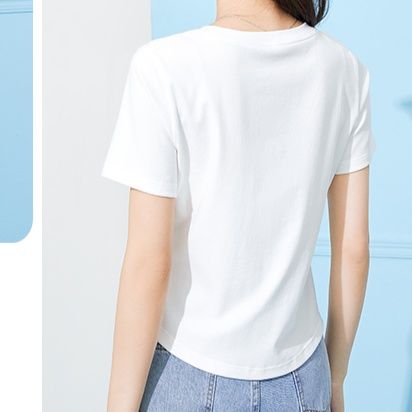 白Tシャツ シンプル収腰ロゴ入り半袖Tシャツ