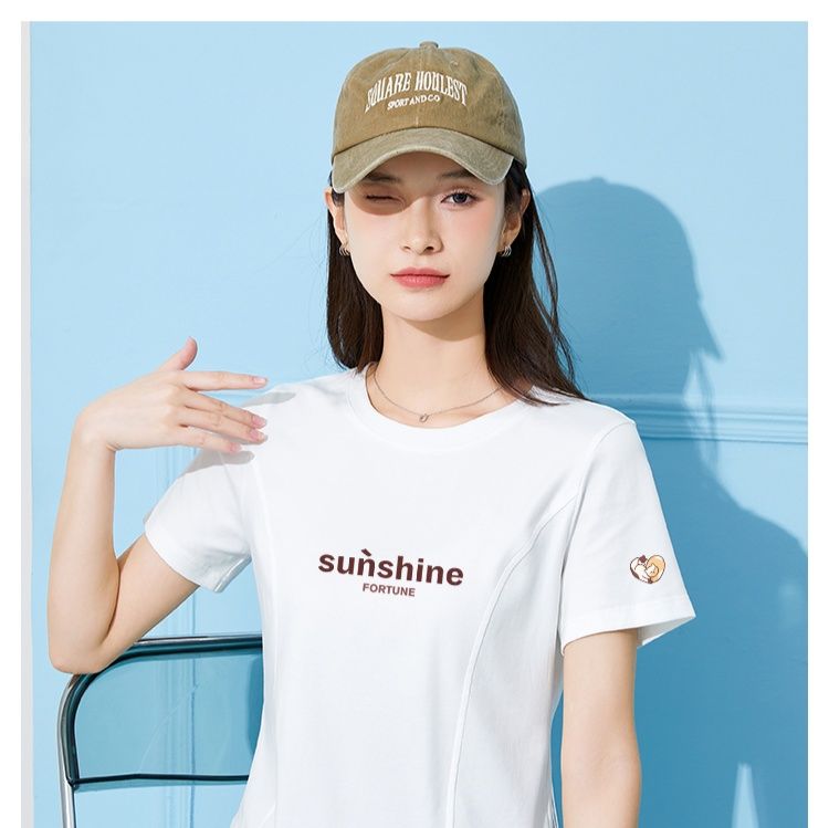白Tシャツ シンプル収腰ロゴ入り半袖Tシャツ
