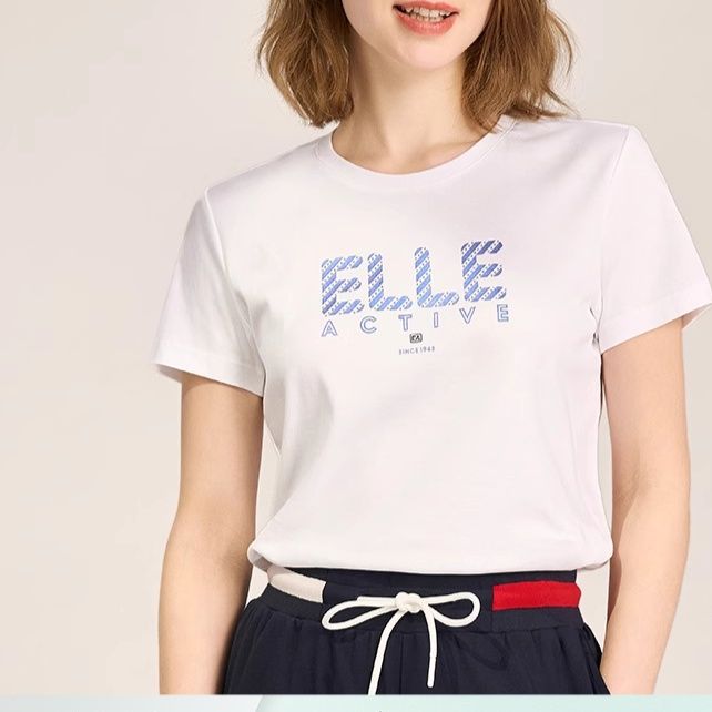 白Tシャツ モダンロゴプリント丸首半袖Tシャツ