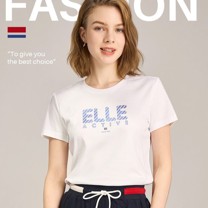 白Tシャツ モダンロゴプリント丸首半袖Tシャツ