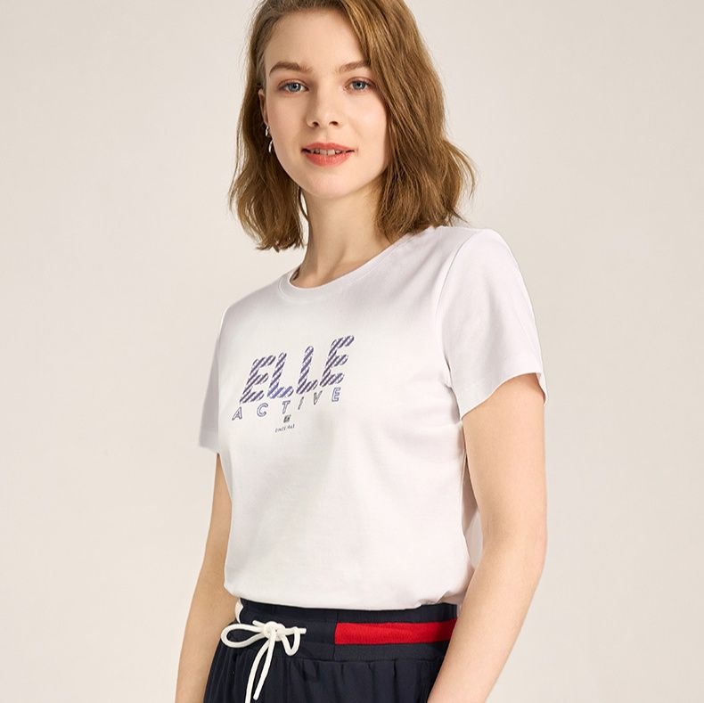 白Tシャツ モダンロゴプリント丸首半袖Tシャツ