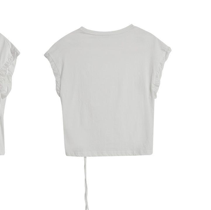 白Tシャツ サイドギャザーフリル袖カットソー
