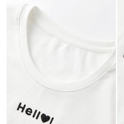白Tシャツ ハロー胸元メッセージ半袖トップス