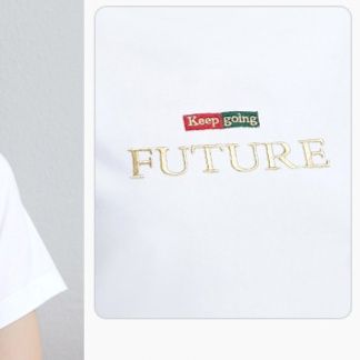 白Tシャツ 未来へ続く刺繍入り丸首半袖