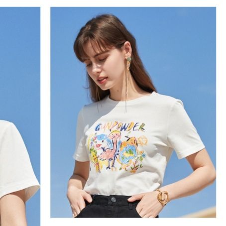 白Tシャツ 手描き風アート 半袖カットソー