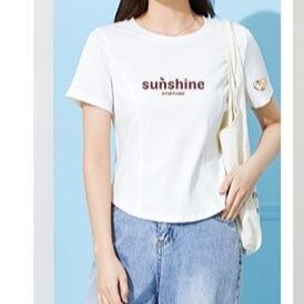 白Tシャツ シンプル収腰ロゴ入り半袖Tシャツ