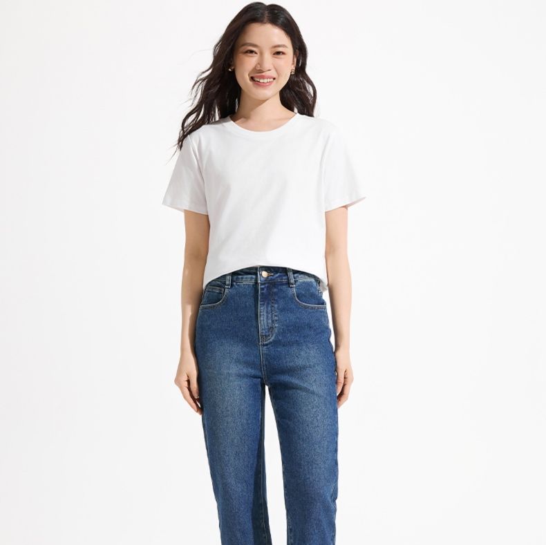 白Tシャツ すっきり丸首ベーシックカットソー